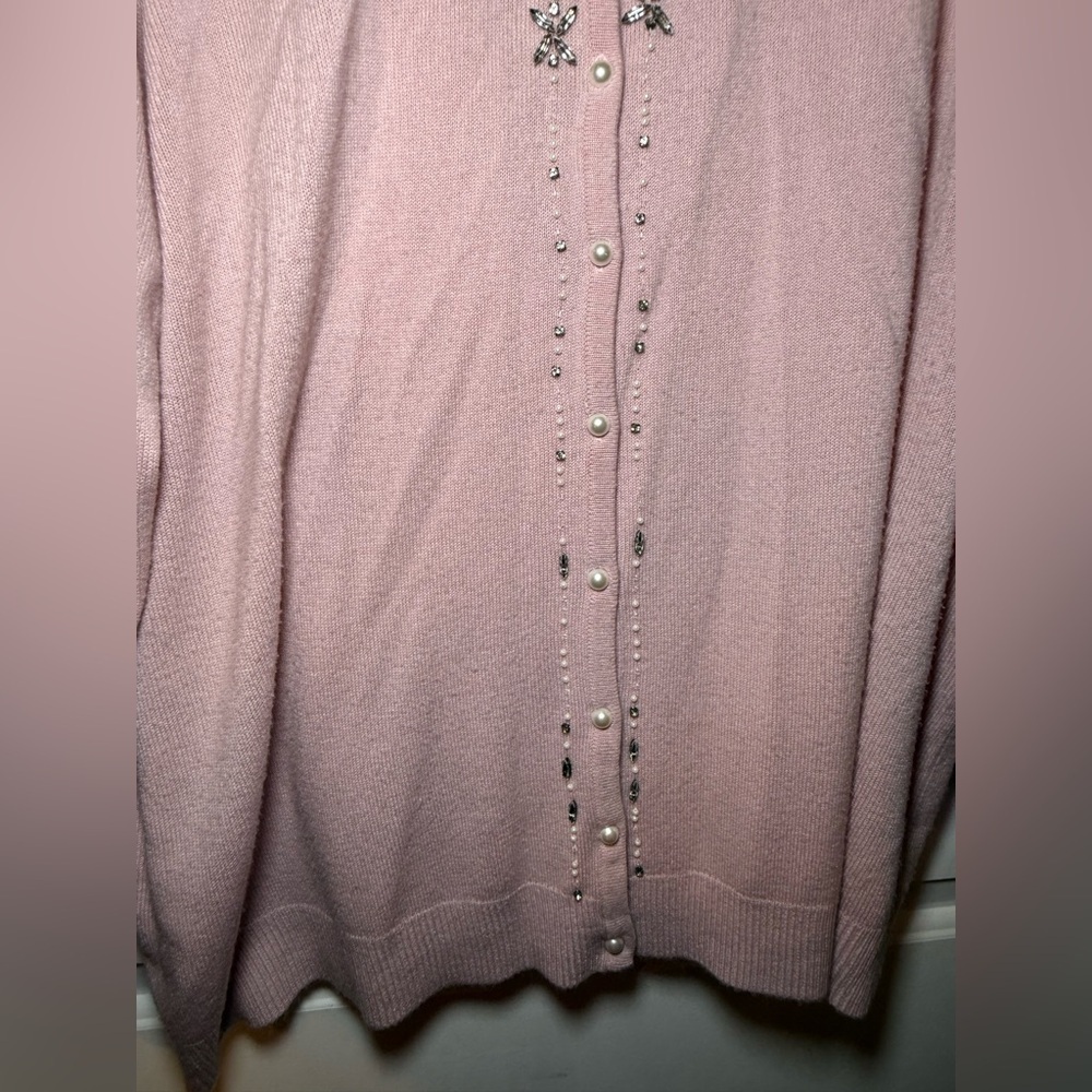 Lane Bryant Pink Pearl Rhinestone Embellished Cardigan 22/24 2X Plus Feminine - Picture 3 of 8
